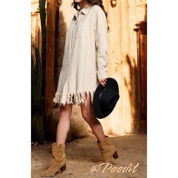 BLUE B Tassel trim linen mini dress S M L - Picture 4 of 7